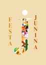 Festa junina poster template background banner greeting Card. June Party Brazilian flat vector illustration. Royalty Free Stock Photo