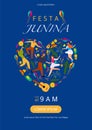 Festa Junina poster template with people dancing and heart shape. Brazilians celebrate the annual Junina Festival of Brazil Vector