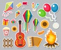 Festa Junina stickers set. Brazilian Latin American festival, celebration of traditional symbols. Collection of design