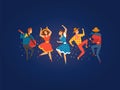 Festa Junina, Traditional Brazil June Festival, Happy People Dancing at Night Folklore Party Vector Illustration Royalty Free Stock Photo