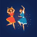 Festa Junina, Traditional Brazil June Festival, Smiling Girls Dancing at Night Folklore Party Vector Illustration Royalty Free Stock Photo