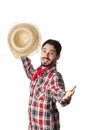 Festa Junina is a brazilian party. Man wearing plaid shirt and s Royalty Free Stock Photo