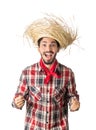 Festa Junina is a brazilian party. Man wearing plaid shirt and s Royalty Free Stock Photo