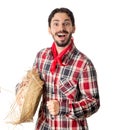 Festa Junina is a brazilian party. Man wearing plaid shirt and s Royalty Free Stock Photo