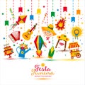 Festa Junina village festival in Latin America. Icons set in bright color. Royalty Free Stock Photo