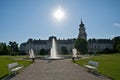 Festetics, baroque palace and park with fountains under a low evening sun in Keszthely