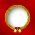 Festival celebration, christmas, new year, gold wreath circle frame, bell decoration, red background, Isolated vector design Royalty Free Stock Photo