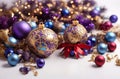 Festival Christmas time and luxury golden purple blue Christmas ball and decoration