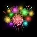 Festival firework. Colorful carnival fireworks holiday background. Abstract holiday and party background. Vector illustration Royalty Free Stock Photo