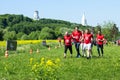 Festival of fitness about Reebok in Moscow park. Runners close up at Festival. Sport lifestyle.