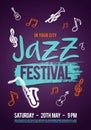 Vector illustration jazz music poster, ticket or program. Hand drawn with brush strokes for jazz festival. Royalty Free Stock Photo