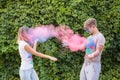 Festival of holi, friendship - young people playing with colors at the festival of holi Royalty Free Stock Photo