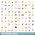 100 festival icons set, cartoon style Royalty Free Stock Photo