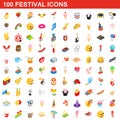 100 festival icons set, isometric 3d style