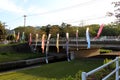 The festival of Japanese koinobori flying koi carp fish in Beppu Royalty Free Stock Photo