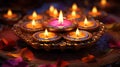 A festival of lights in India, with a mesmerizing pattern of gold diyas of Diwali, AI Generated