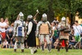 Immerse Yourself in the Festival of Medieval Military Culture: Knights in Preparation for the Epic Group Battle Royalty Free Stock Photo