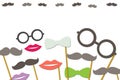 The festival mustache consists of a glasses, lips, bow isolated on white background Royalty Free Stock Photo