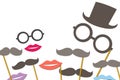 The festival mustache consists of a glasses, lips hat isolated on white background Royalty Free Stock Photo