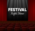 Festival Night Show concept. Dark realistic Theater stage with red curtains and spotlight in the center. Template for Royalty Free Stock Photo