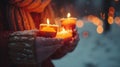 Festival Photography, people lighting candles during Imbolc celebration, Close-Up Shot, Spiritual Reawakening, Soft Royalty Free Stock Photo