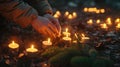 Festival Photography, people lighting candles during Imbolc celebration, Close-Up Shot, Spiritual Reawakening, Soft Royalty Free Stock Photo