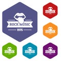 Festival rock music icons vector hexahedron