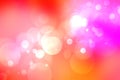 A festive abstract orange pink red gradient background texture with glitter defocused sparkle bokeh circles. Card concept for Royalty Free Stock Photo