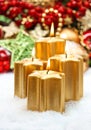 Festive advent decoration with four burning candles Royalty Free Stock Photo
