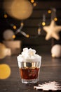 Festive alcoholic shot with marshmallows