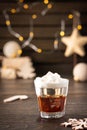 Festive alcoholic shot with marshmallows