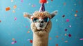 Festive Alpaca: A Hilarious Addition to Your Birthday or New Year\'s Eve Celebration - Party Hat, Sunglasses and Confetti!