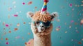 Festive Alpaca: A Hilarious Addition to Your Birthday or New Year\'s Eve Celebration - Party Hat, Sunglasses and Confetti!