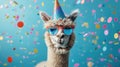 Festive Alpaca: A Hilarious Addition to Your Birthday or New Year\'s Eve Celebration - Party Hat, Sunglasses and Confetti!