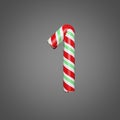 Festive alphabet number 1. Christmas font made of mint striped candy canes. 3D render on gray background.