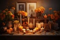 Festive altar adorned with candles marigold