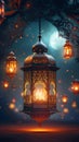 Festive ambiance Background with flaming lanterns for vibrant Ramadan celebration