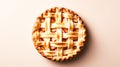 Festive American apple pie decorated with powdered sugar and apple pieces, light minimalistic background, copy space