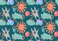 Festive animals seamless rabbit bunnies and sun and clouds and balloons pattern for wrapping paper and kids