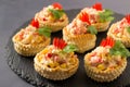 Festive appetizer vol-au-vent with chicken salad, sweet pepper, Royalty Free Stock Photo