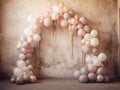 Festive arch made of pearl-colored balloons in pastel colors