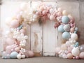 Festive arch made of pearl-colored balloons in pastel colors