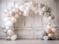 Festive arch made of pearl-colored balloons in pastel colors