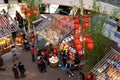 The festive atmosphere of the Chinese New Year celebration in the mall in Malaysia.