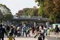 Festive atmosphere at the entrance to the Zoo in Tokyo\'s Ueno Park on an autumn Sunday.