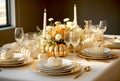 Festive autumn table setting for fall holidays, thanksgiving, halloween with pumpkins and autumn leaves Royalty Free Stock Photo