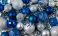 Festive background with blue and silver sparkling christmas balls Royalty Free Stock Photo