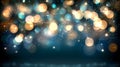 Festive background with blurred golden and turquoise glowing lights on a blue backdrop Royalty Free Stock Photo