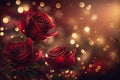 Festive background bokeh red roses. Generative AI Royalty Free Stock Photo