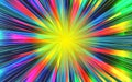 Festive background of bright colorful speed lines. Radial rays from center of frame with effect explosion Royalty Free Stock Photo